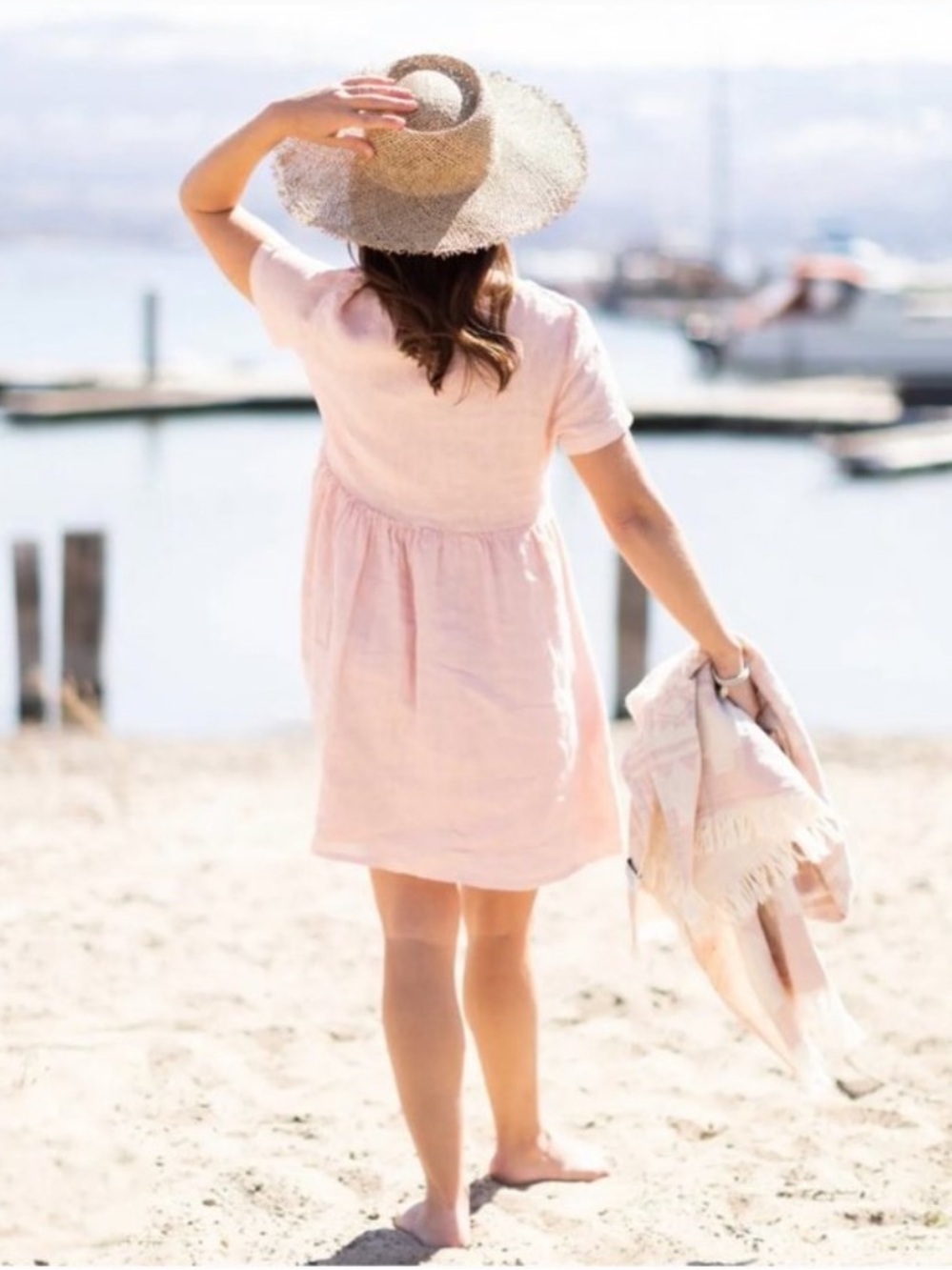 Jillian Harris x Priv Hamptons Linen Babydoll Pink Summer Dress Size Small - Picture 3 of 10
